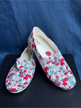 Size 10 - TOMS Alpargata Holiday Christmas Dogs Canvas Slip On Flats NWT
